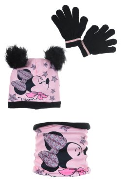 Σετ σκούφος με γάντια και κασκόλ Minnie Mouse "Stars" ροζ