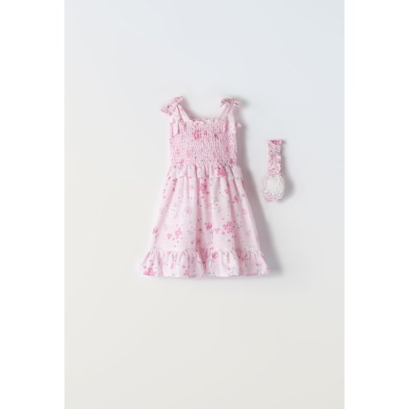 Φόρεμα με κορδέλα "Flowers" ροζ
