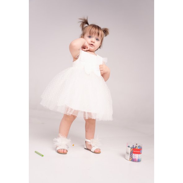 Φόρεμα & κορδέλα μαλλιών βρεφικό κορίτσι "Little bow" λευκό