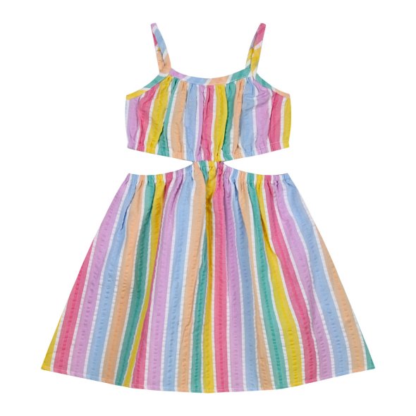 Φόρεμα υφασμάτινο κορίτσι "Colorful stripes" ροζ