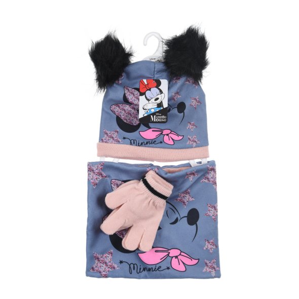 Σετ σκούφος με γάντια και κασκόλ Minnie Mouse "Stars" γκρι