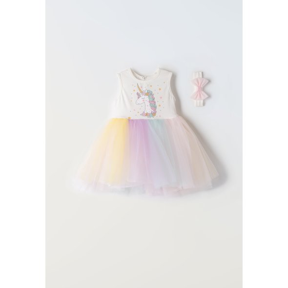 Φόρεμα & κορδέλα μαλλιών κορίτσι "Rainbow" λευκό
