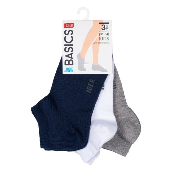 Σετ 3 ζευγάρια κάλτσες κοντές μπλε/λευκο/γκρι