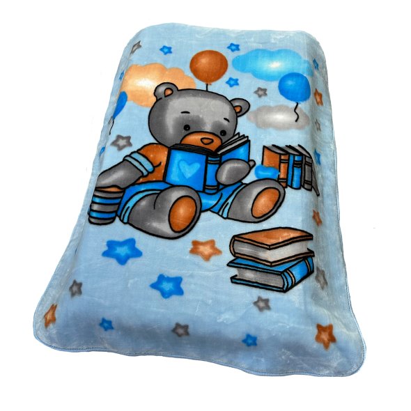 Κουβέρτα βελουτέ γαλάζια "The reader bear" 110X140