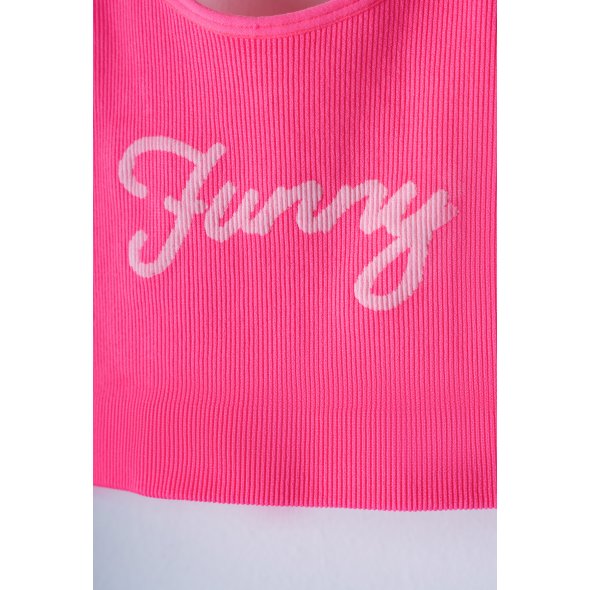 Μπλούζα crop top "Funny" ροζ neon