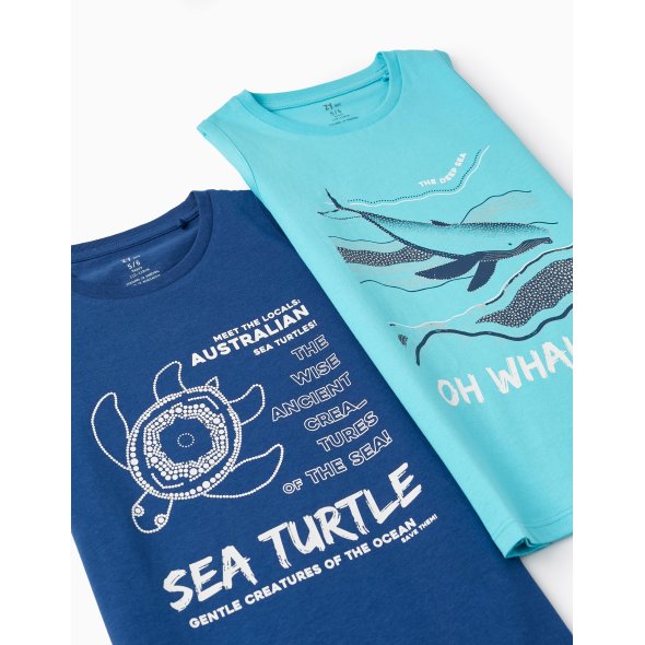 Σετ 2 μπλούζες αμάνικες αγόρι "The deep sea" μπλε-γαλάζιο