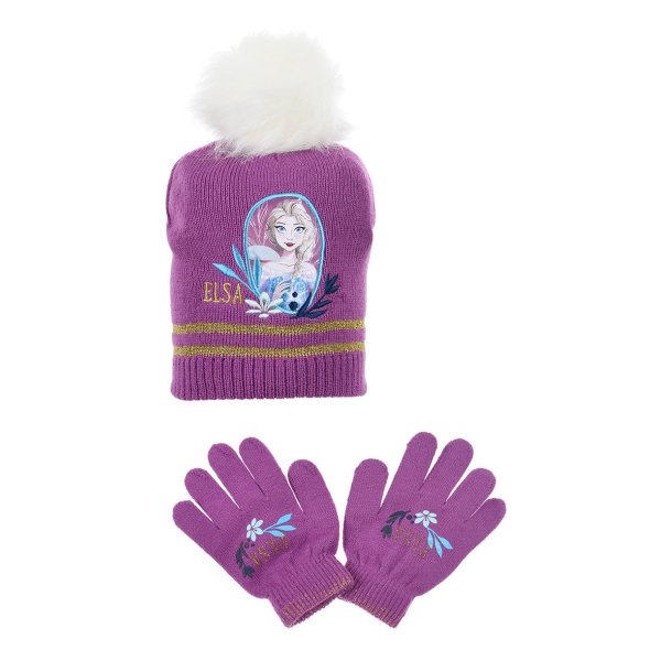 Σετ σκούφος με γάντια "Elsa Frozen" μωβ