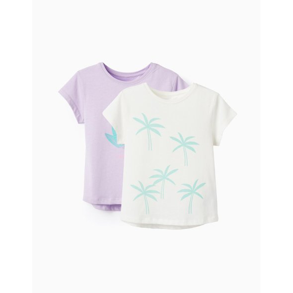 Σετ 2 μπλούζες κοντομάνικες κορίτσι "Tropical summer" λιλά-εκρού
