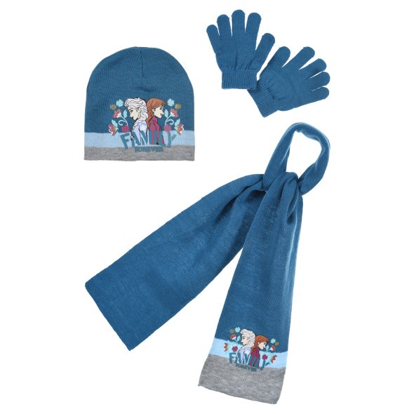 Σετ σκούφος με γάντια και κασκόλ "Family forever" μπλε