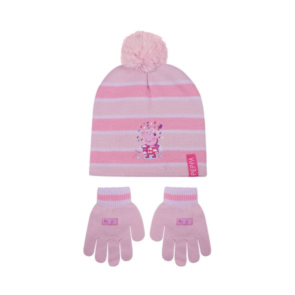 Σετ σκούφος με γάντια Peppa "Rainy day" ροζ