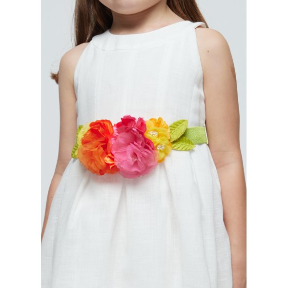 Φόρεμα με ζώνη "Flowers" λευκό