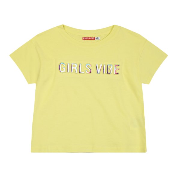 Μπλούζα crop top κορίτσι "Girls vibe" κίτρινη