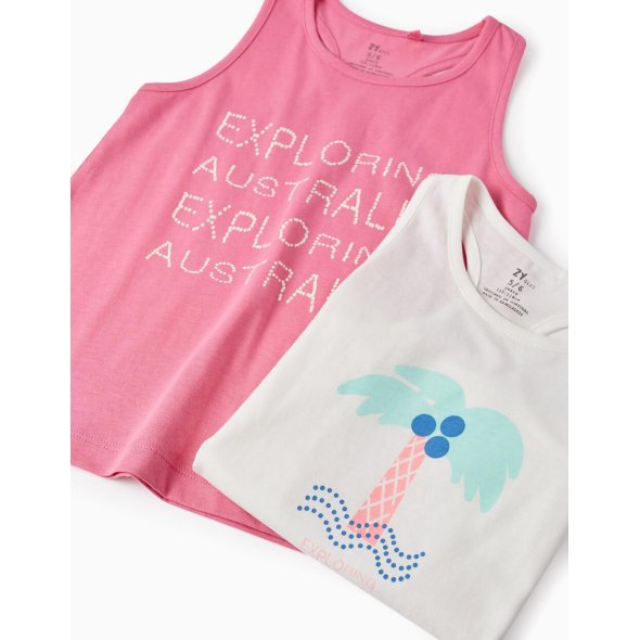 Σετ 2 μπλούζες αμάνικες κορίτσι "Exploring Australia" εκρού-ροζ