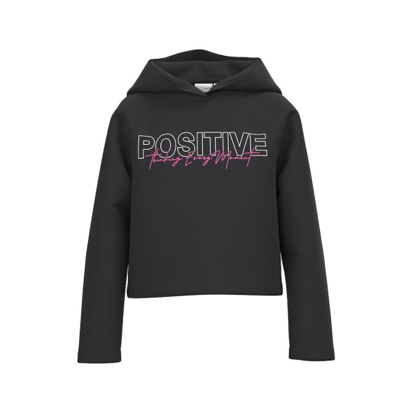 Μπλούζα με κουκούλα crop top "Positive" μαύρη