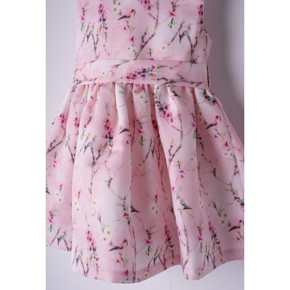 Φόρεμα με τσαντάκι και κορδέλα "Birds" ροζ