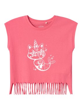 Μπλούζα κοντομάνικη κορίτσι "Mermaid unicorn cat" ροζ