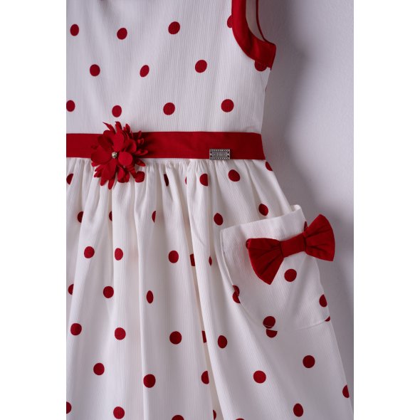 Φόρεμα υφασμάτινο κορίτσι "Red dots" λευκό