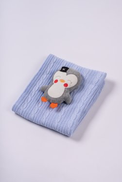 Κουβέρτα πλεκτή αγκαλιάς "Penguin" γαλάζιο 90X95
