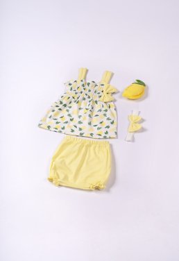Σετ σορτς & κορδέλα μαλλιών βρεφικό κορίτσι "Lemons" κίτρινο