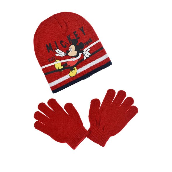 Σετ σκούφος και γάντια "Mickey stripes" κόκκινο