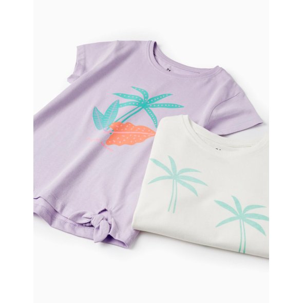 Σετ 2 μπλούζες κοντομάνικες κορίτσι "Tropical summer" λιλά-εκρού