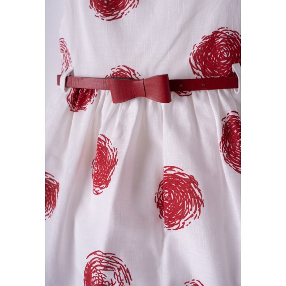 Φόρεμα υφασμάτινο "Circles" εκρού-κόκκινο