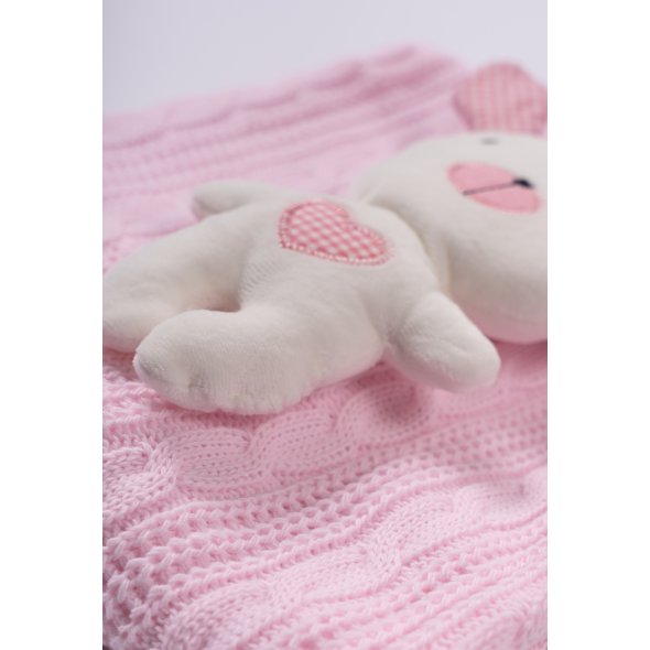 Κουβέρτα πλεκτή αγκαλιάς "Teddy" ροζ