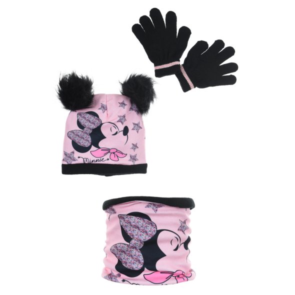 Σετ σκούφος με γάντια και κασκόλ Minnie Mouse "Stars" ροζ