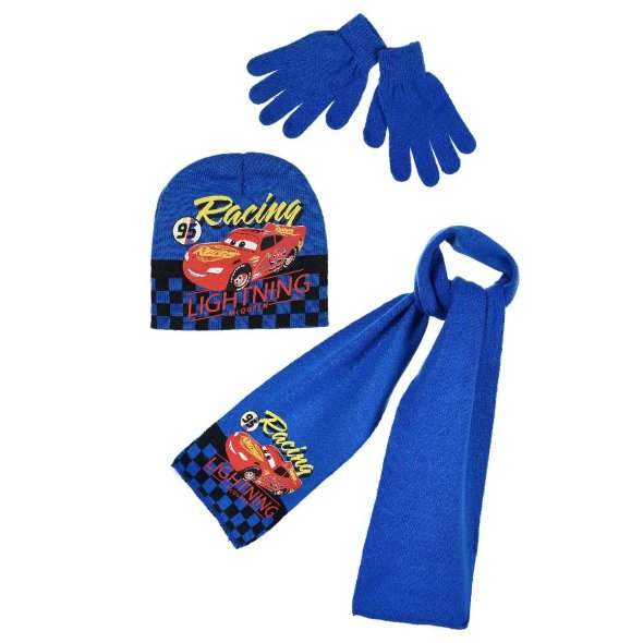 Σετ σκούφος με γάντια και κασκόλ "Cars" μπλε