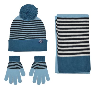 Σετ σκούφος με γάντια και κασκόλ "Small stripes" γαλάζιο