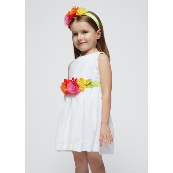 Φόρεμα με ζώνη "Flowers" λευκό