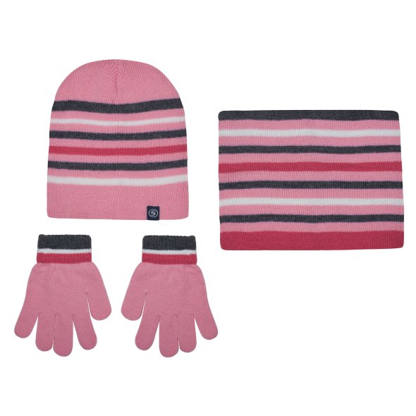 Σετ σκούφος με γάντια και λαιμό "Stripes" ροζ