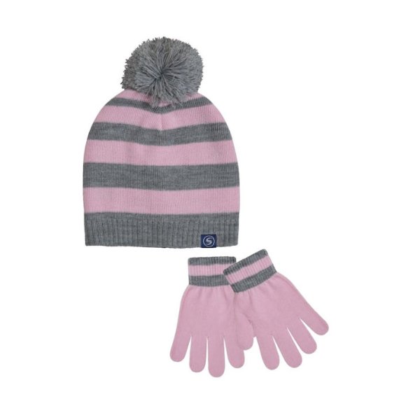 Σετ σκούφος με γάντια "Stripes" ροζ