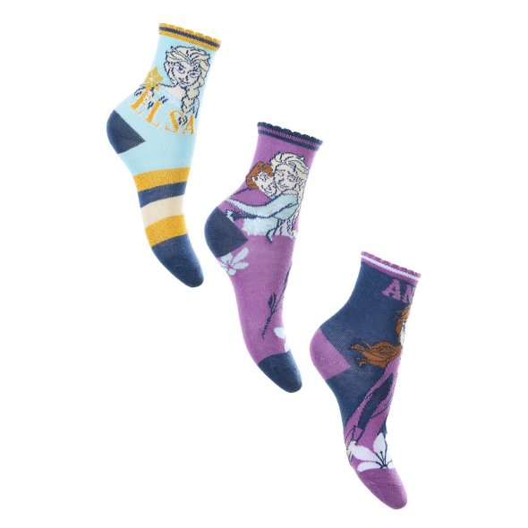 Σετ 3 ζευγάρια κάλτσες "Elsa & Anna" γαλάζιες