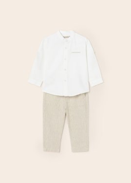 Σετ πουκάμισο με παντελόνι λινο "Mao stripes" μπεζ