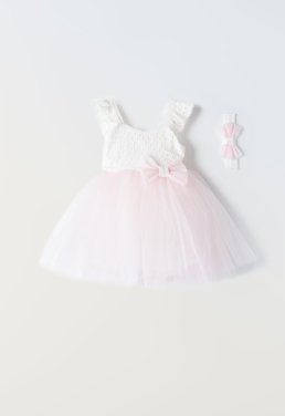 Φόρεμα & κορδέλα μαλλιών βρεφικό κορίτσι "Pink bow" ροζ