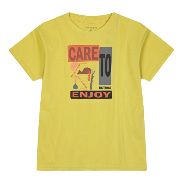 Μπλούζα κοντομάνικη αγόρι "Care to enjoy" κίτρινη