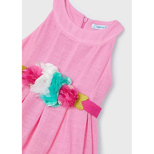 Φόρεμα με ζώνη "Flowers" ροζ